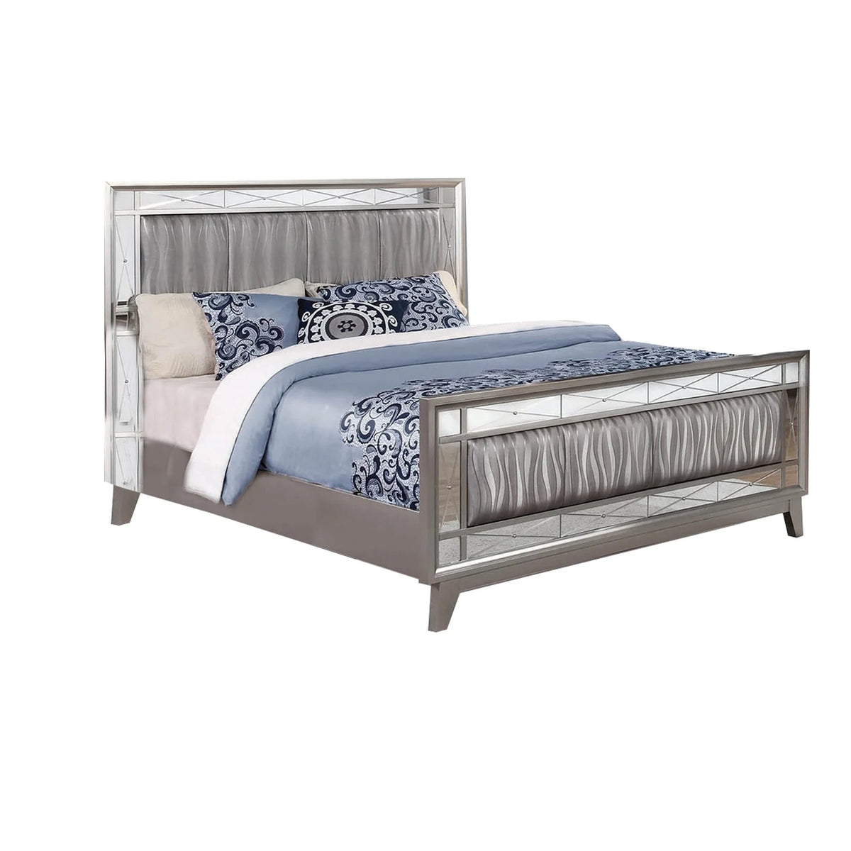 Queen Size Wooden Bed with Mirror Accents X731