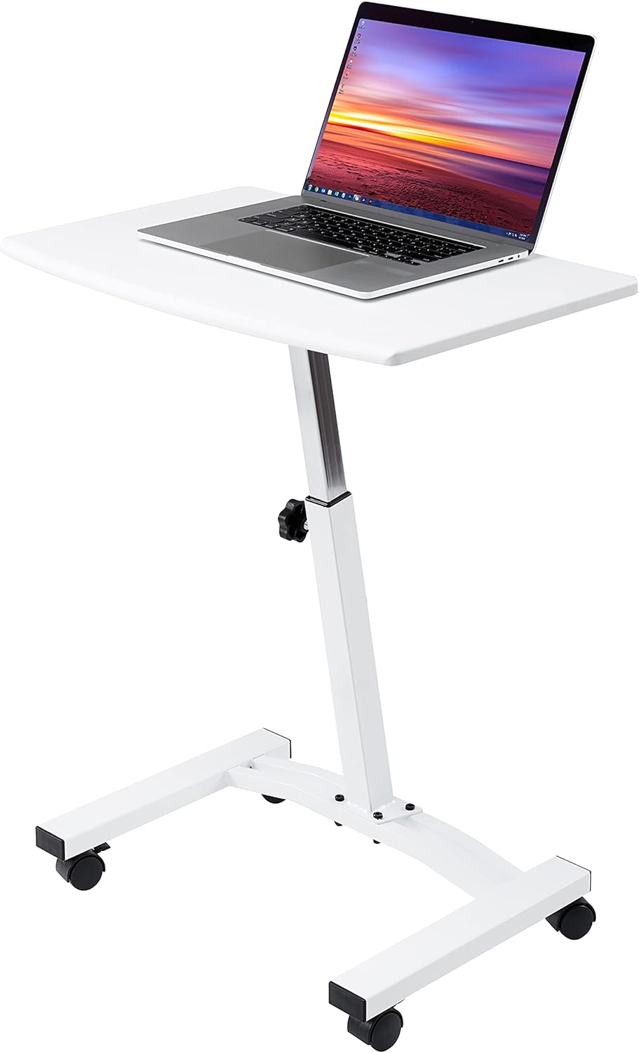 White Tempered Glass Mobile Height Adjustable Desk Cart E21111