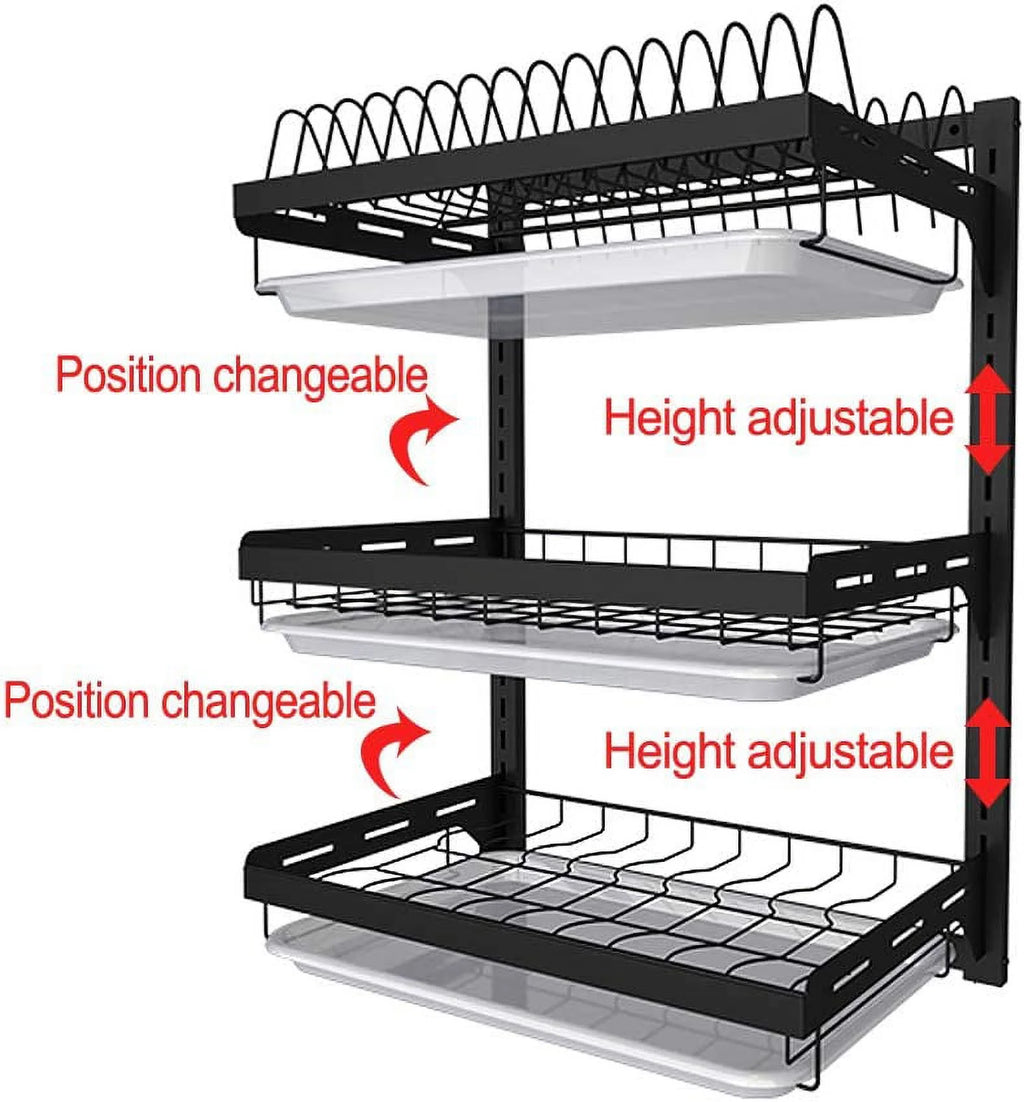 Black Stainless Steel 3 Tier Dish Drying Rack with Drainboard G107