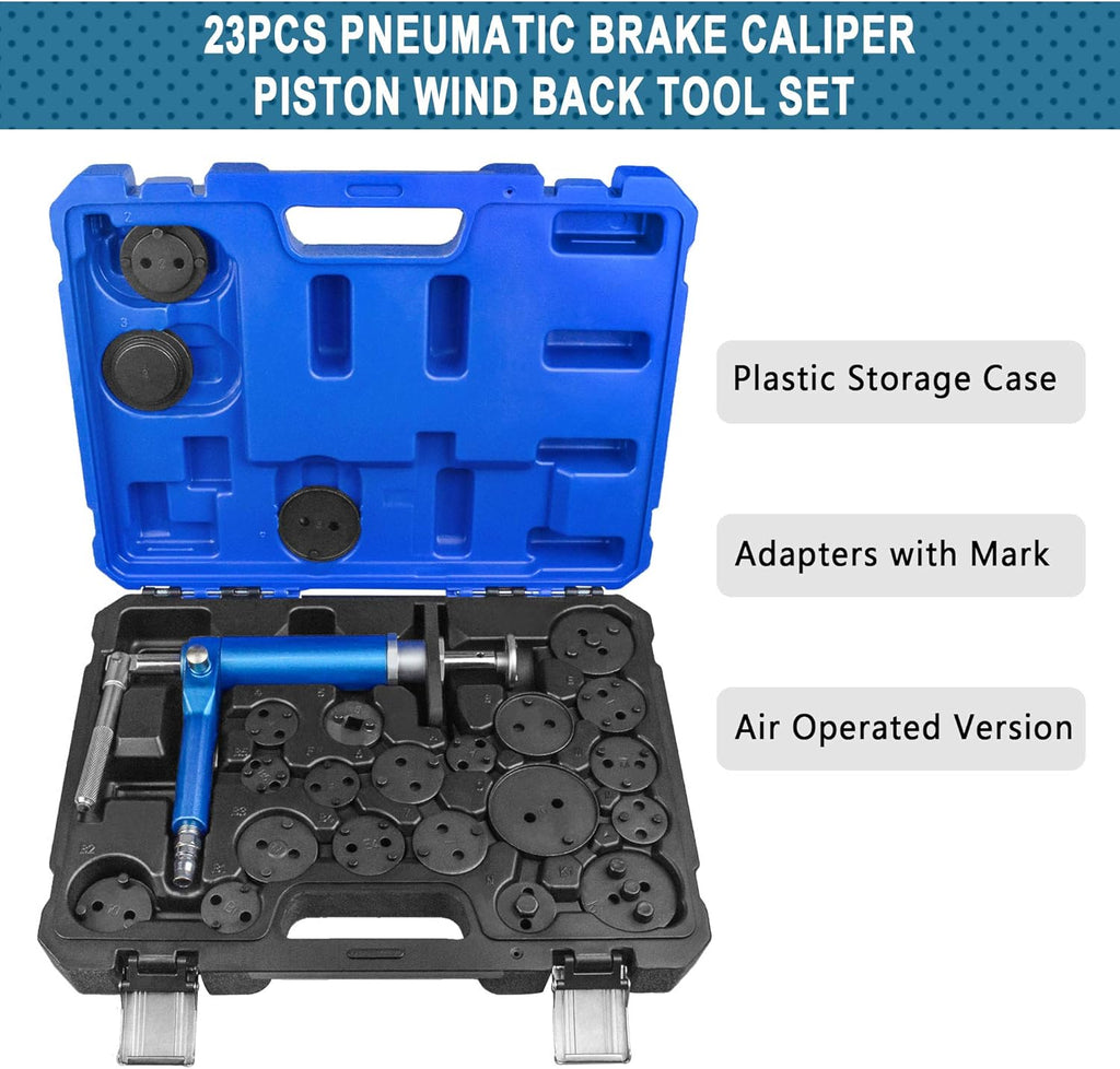 23PCS Pneumatic Brake Caliper Wind Back Tool Kit with Adapters I996