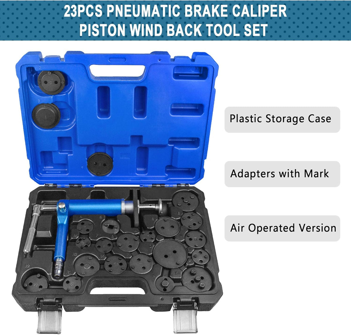 23PCS Pneumatic Brake Caliper Wind Back Tool Kit with Adapters I996