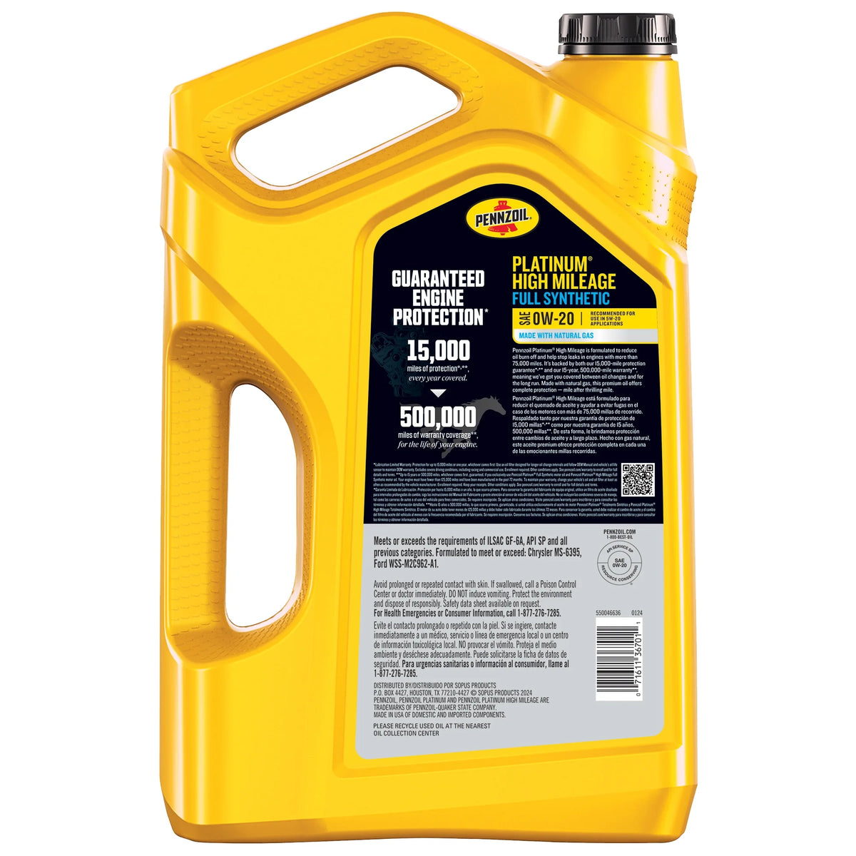 0W-20 Full Synthetic High Mileage Motor Oil, 5 Quart G666