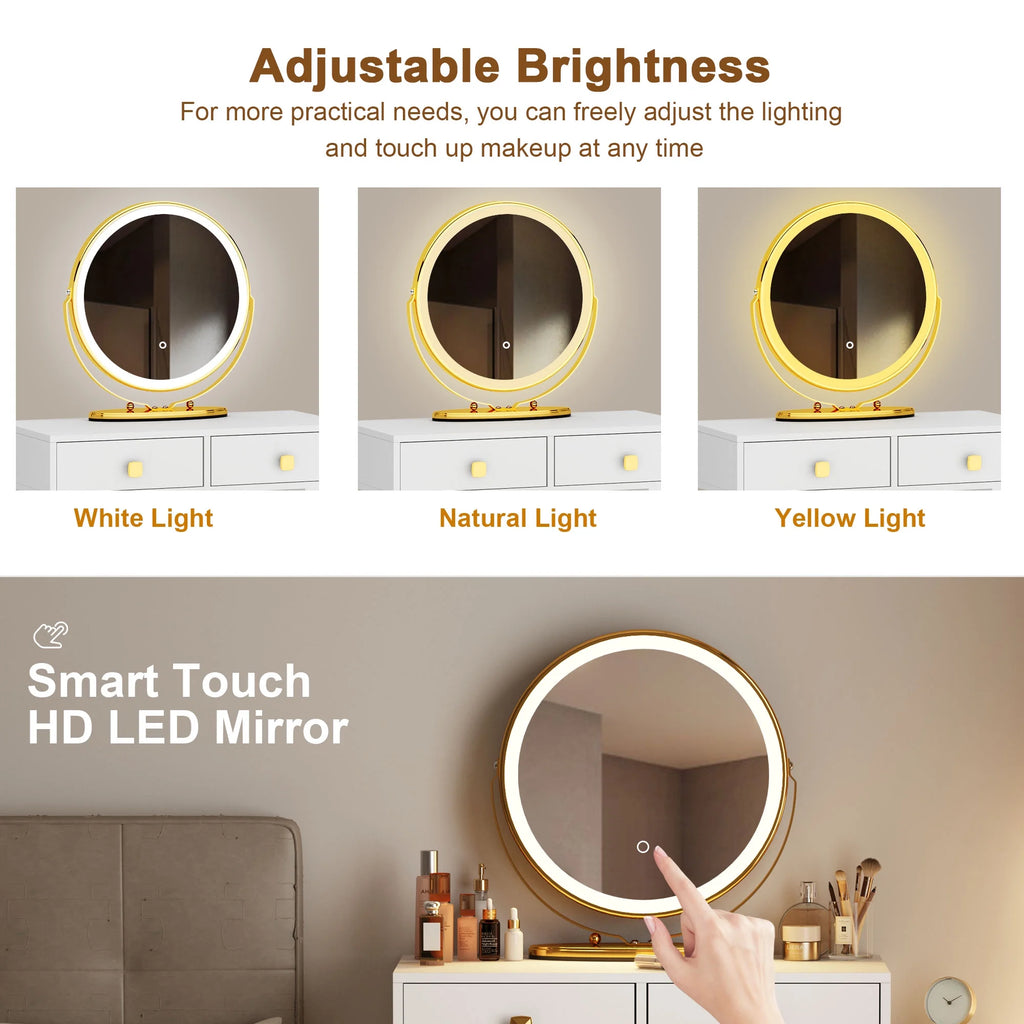 White Vanity Dressing Table with Round Mirror I979359