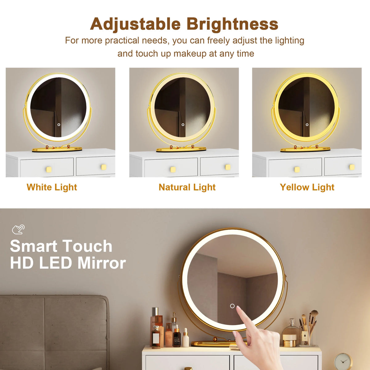 White Vanity Dressing Table with Round Mirror I979359