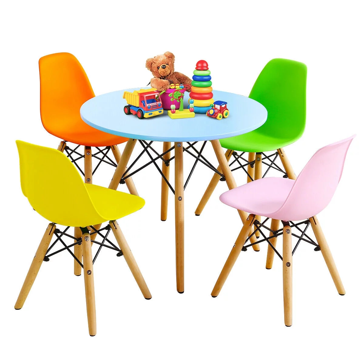 5 PC Kids Round Table Chair Set with 4 Armless Chairs Z653