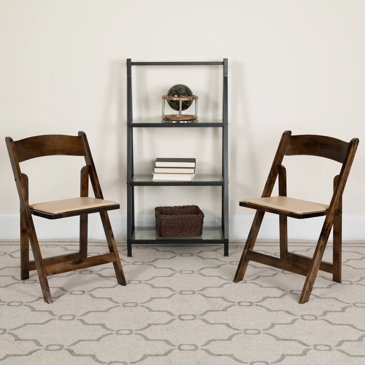 2 Pack Wood Folding Chair with Vinyl Padded Seat V14749