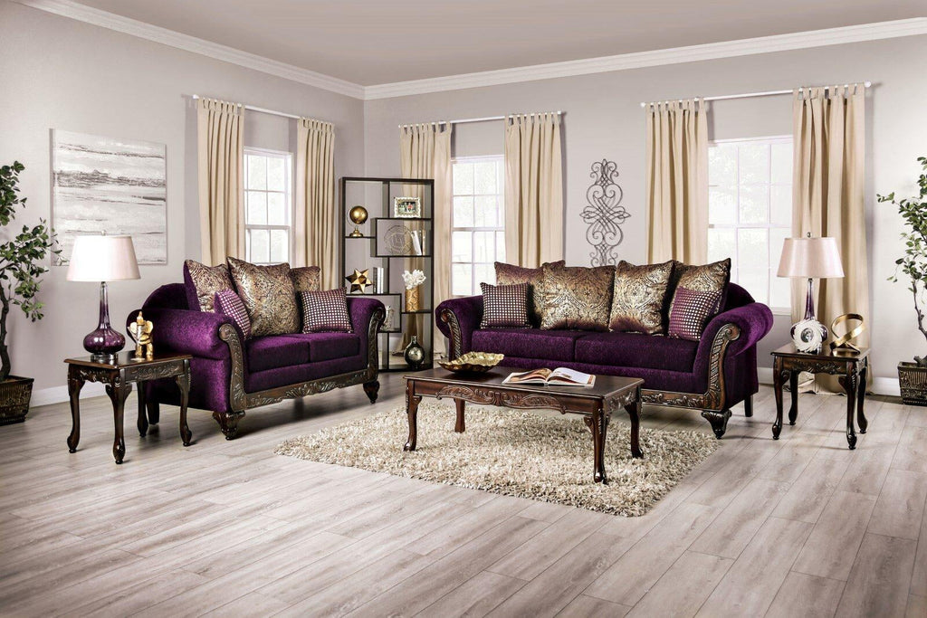 Purple & Dark Cherry 5pcs Living Room Set A84759