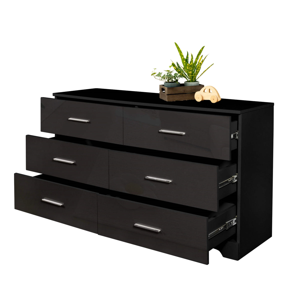 Black 6 Drawer Wood Dresser D905694