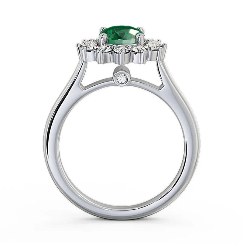 14K White Gold Floral Halo Diamond Engagement Ring I943