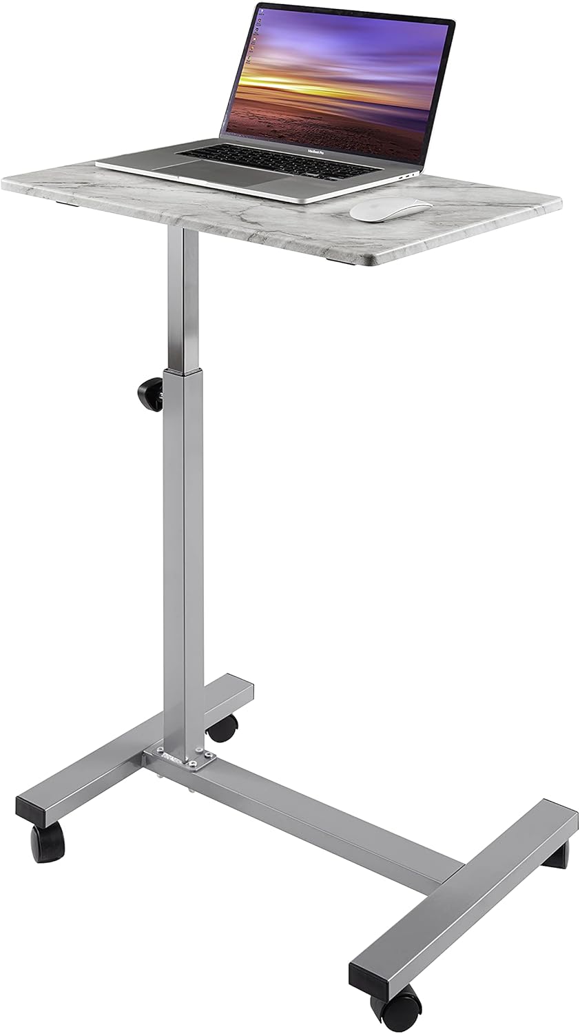 White Tempered Glass Mobile Height Adjustable Desk Cart E21111