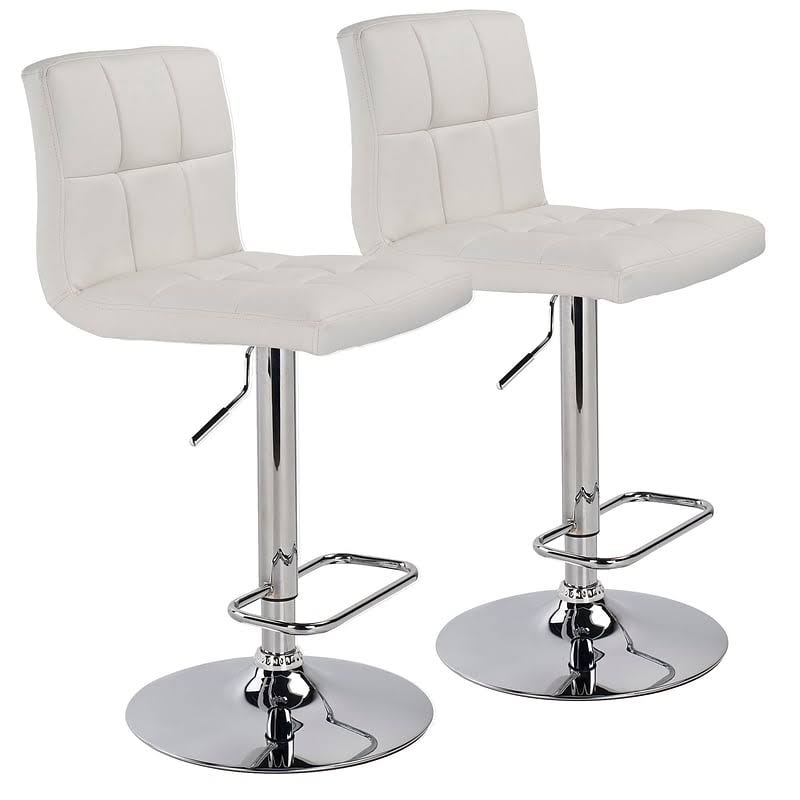 White Adjustable Height Swivel Bar Stool Set of 2 R527