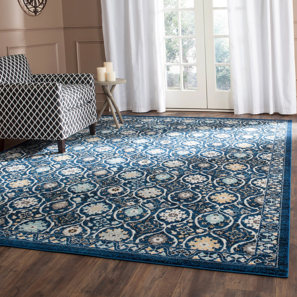 Ivory Blue Floral Geometric Area Rug 8' x 10' I76993