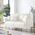 Cream Velvet Channel Tufted Loveseat with 2 Pillow and Gold Legs L471010