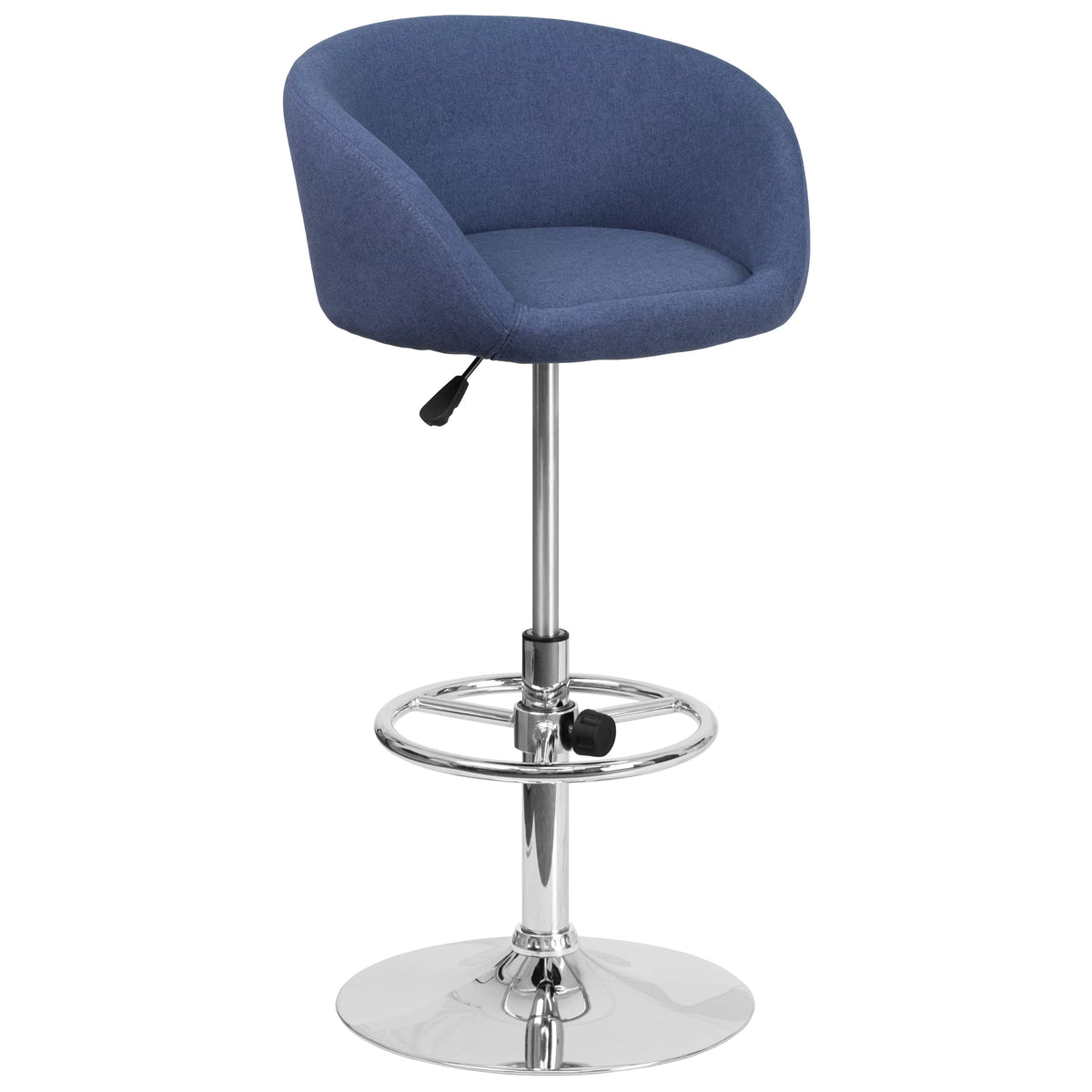 Blue Fabric Adjustable Height Barstool with Barrel Back and Chrome Base J446333