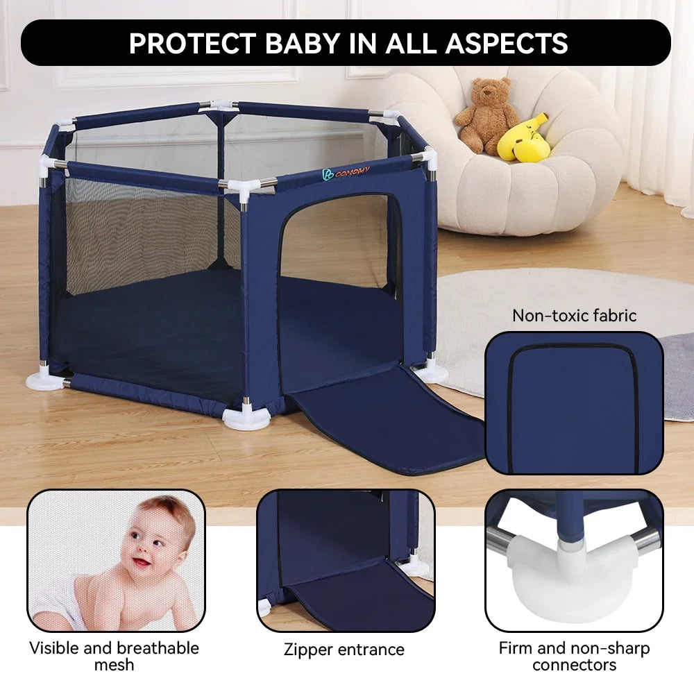Blue 6 Panel Portable Baby Playpen J4410