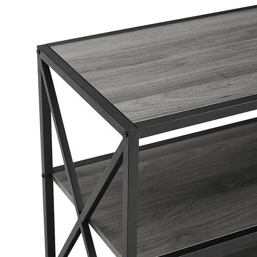 Industrial Metal and Wood 3-Shelf Bookcase Slate Gray/Black Metal P6001