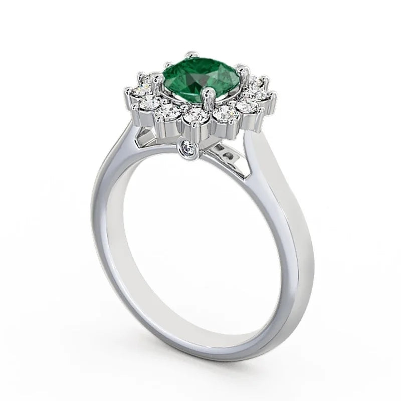 14K White Gold Floral Halo Diamond Engagement Ring I943