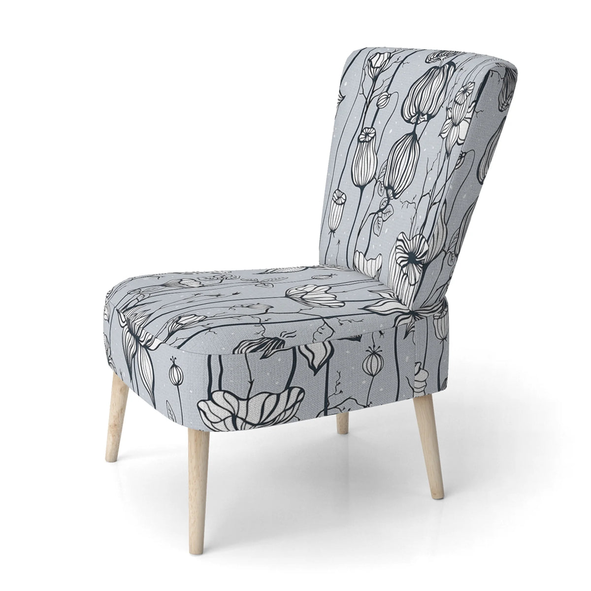 Vintage Abstract Flowers Upholstered Accent Chair and Arm Chair I199794