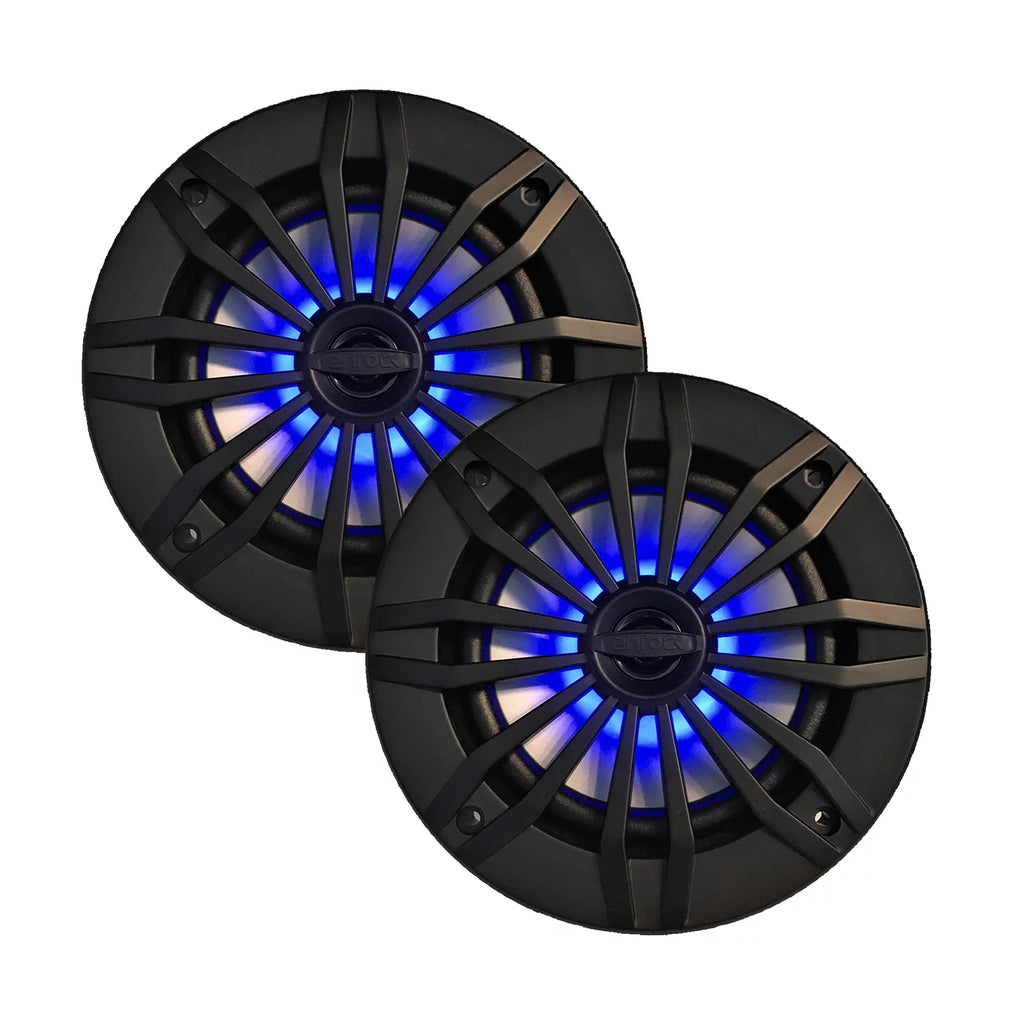 2 x 6.5" 2-Way 200W Marine Loudspeakers with Blue LED Light (Black), 50Ft 16-Gauge Tinned Speaker Wire X3133