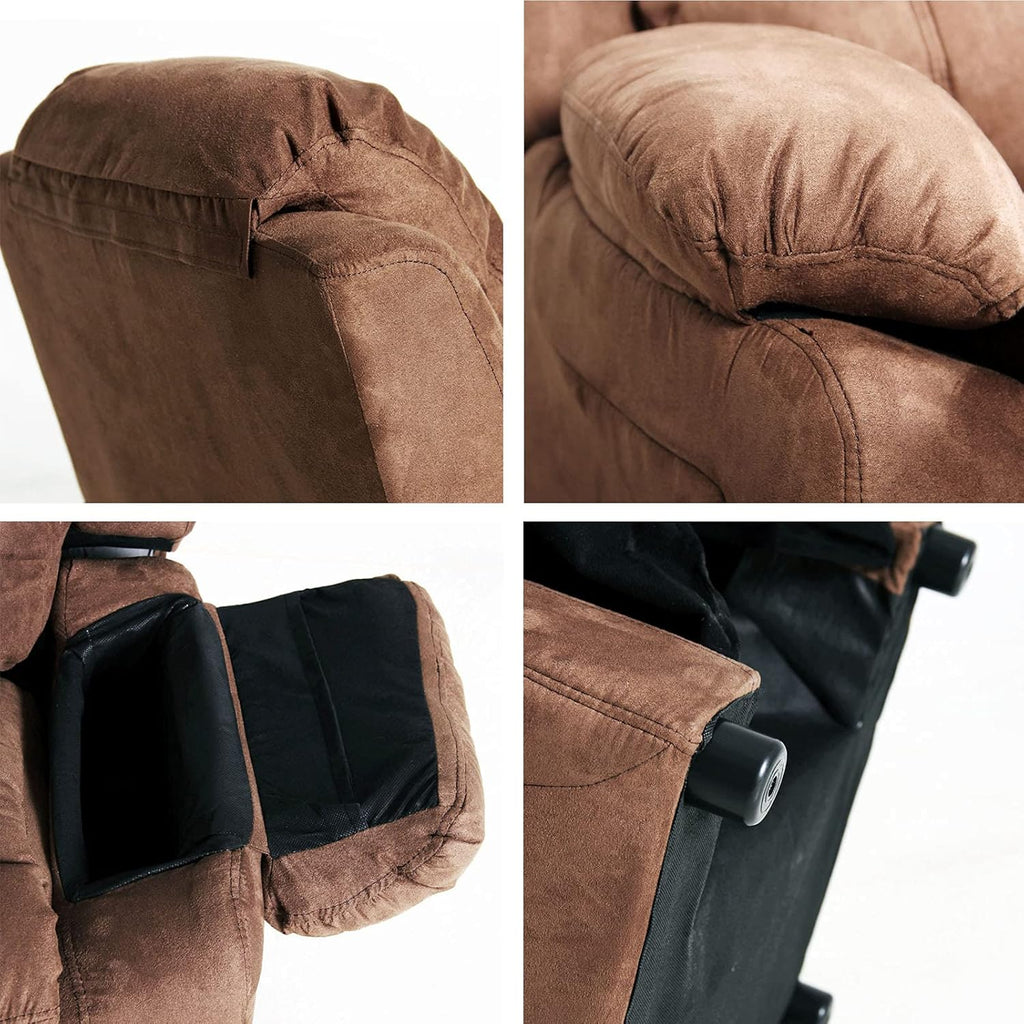 Light Brown Padded Leather Recliner with Storage Arms C54112