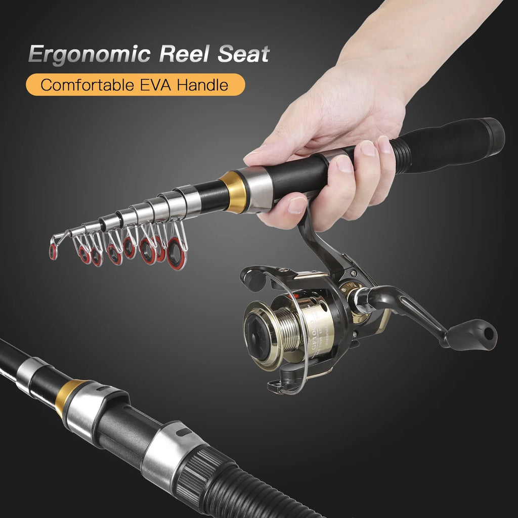 Spinning Rod Reel Combo Kit with Lures Swivels Line Box Pole Telescopic M6057