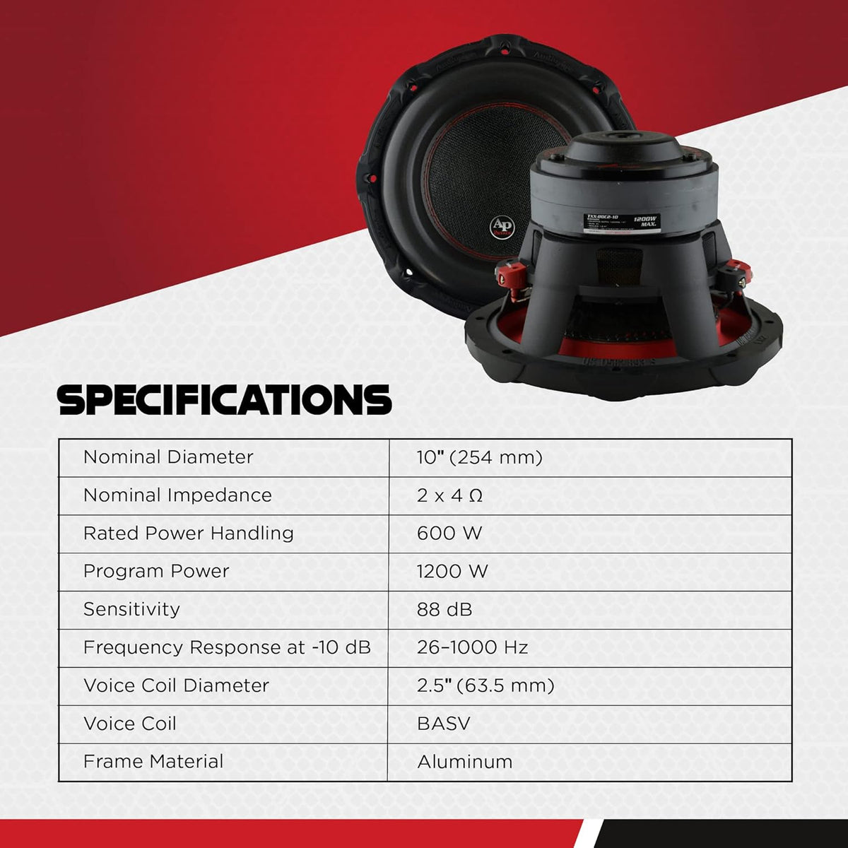 10 Inch 1,200 Watt 4 Ohm DVC Car Audio Subwoofer S217772
