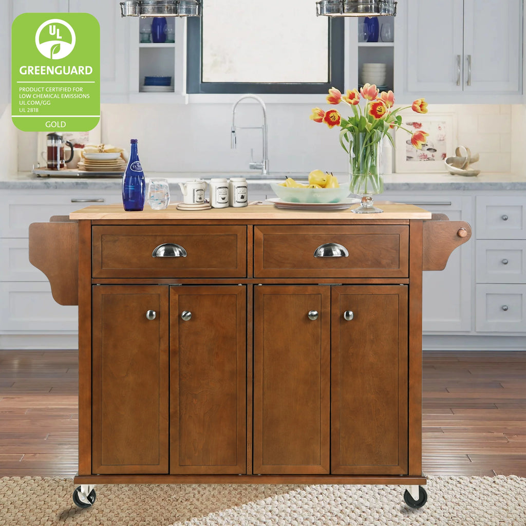 Rolling Kitchen Island Cart with Drop Leaf, 2 Drawers, Spice Rack W241
