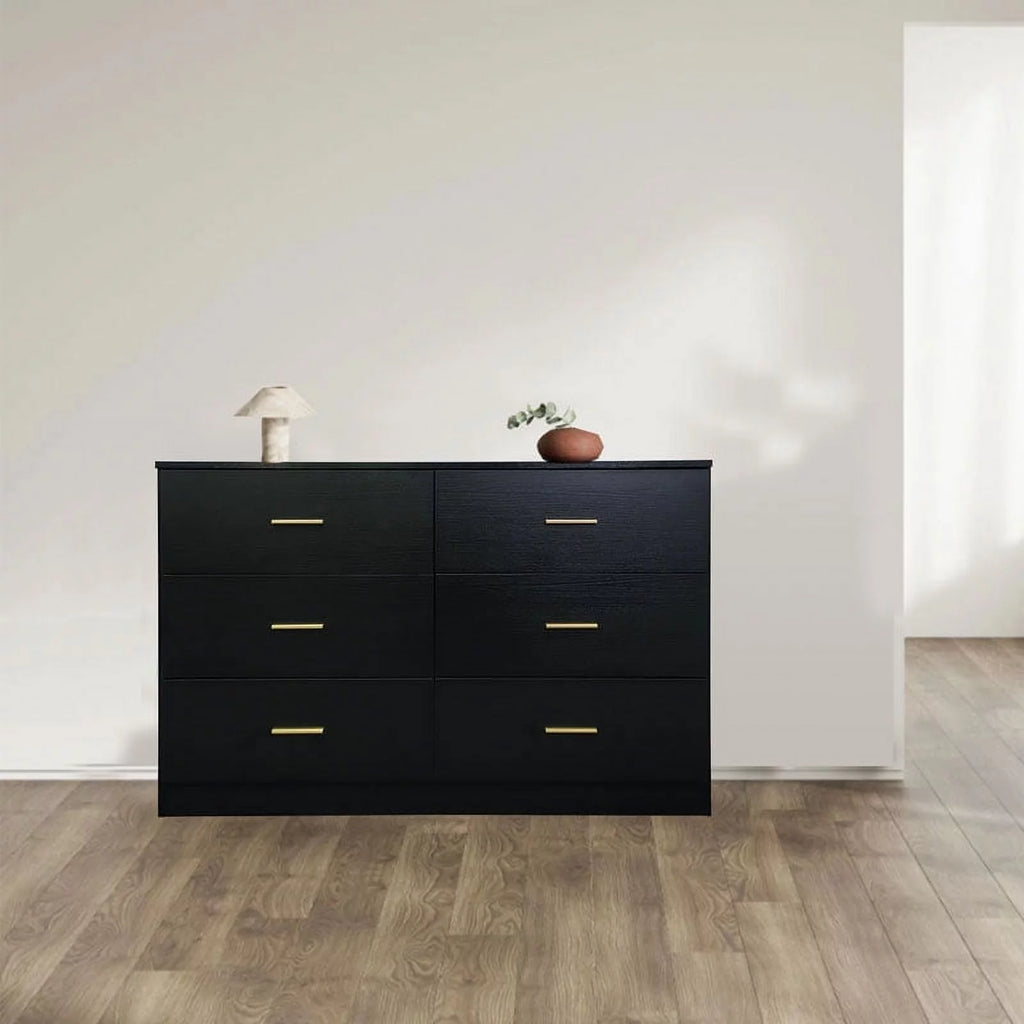 Black 6 Drawer Dresser with Doors Q44206