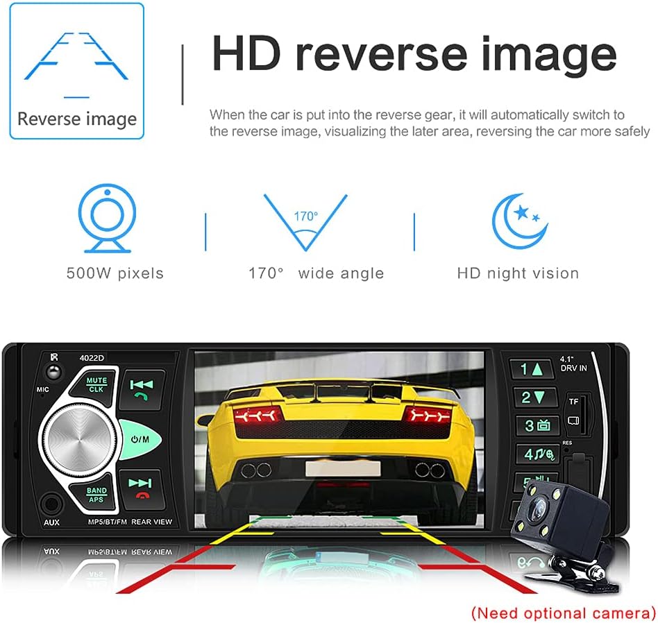 4.1 '' HD Screen Single Din Car Stereo with Bluetooth FM Radio Receiver D9653