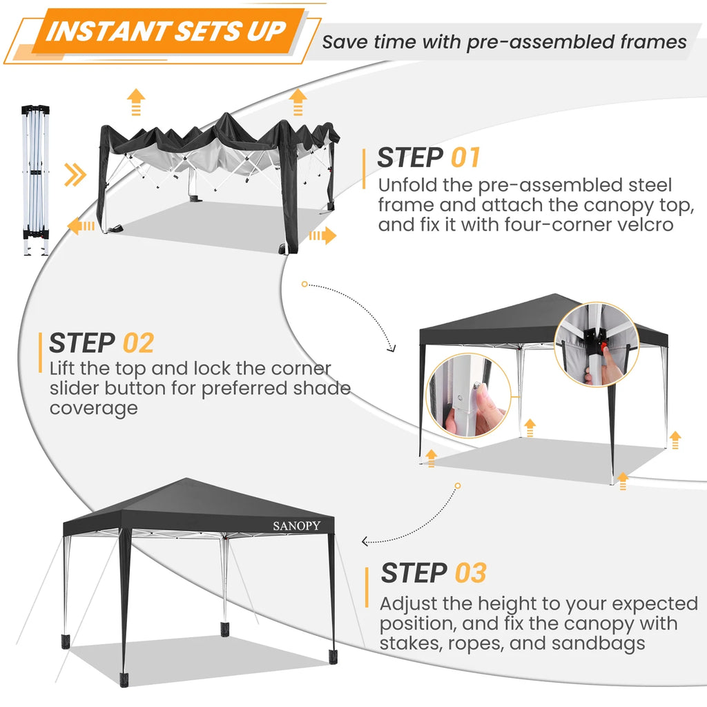 10'x10' Pop Up Canopy Tent with Carrying Bag, Black J6882