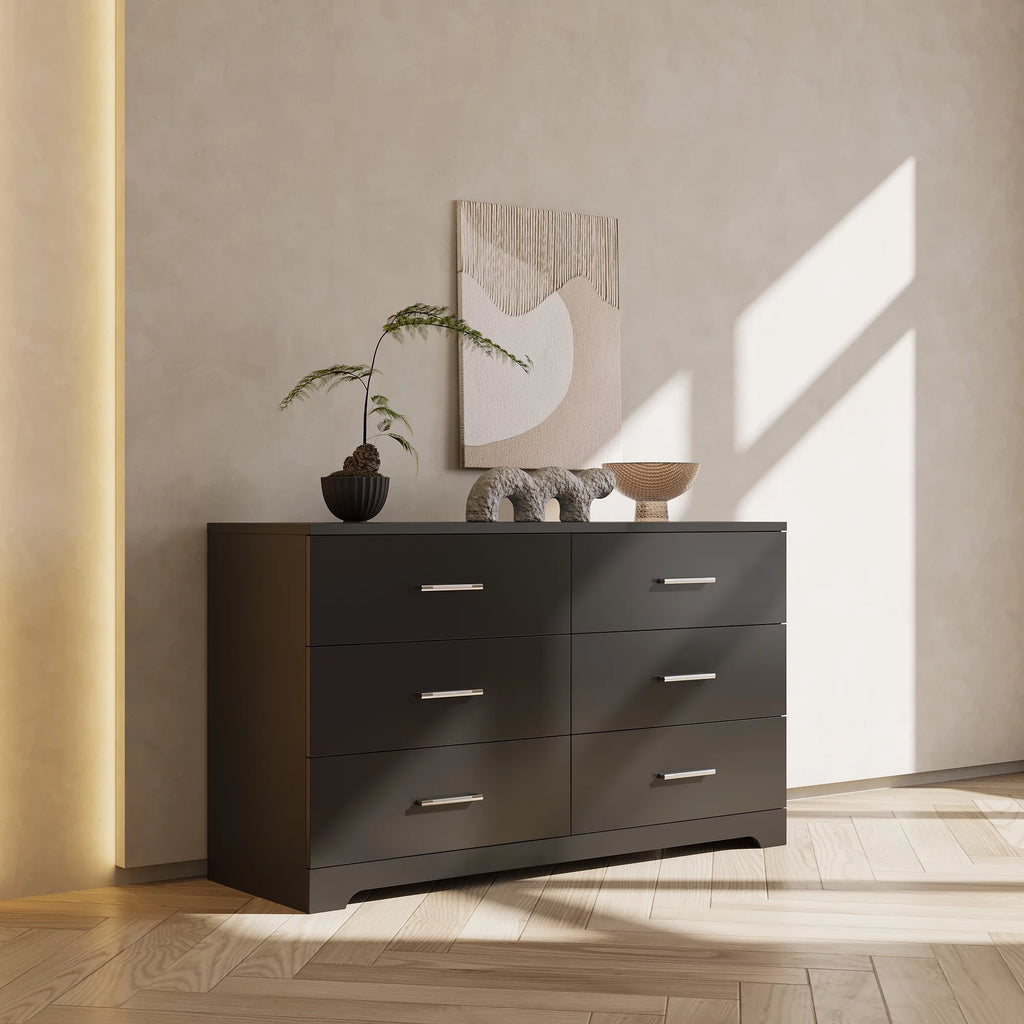 Black 6 Drawer Wood Dresser D905694