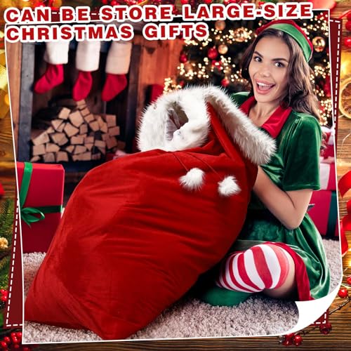 2 Pcs 56 x 36 Inch Extra Large Velvet Santa Gift Bag with Drawstring W184