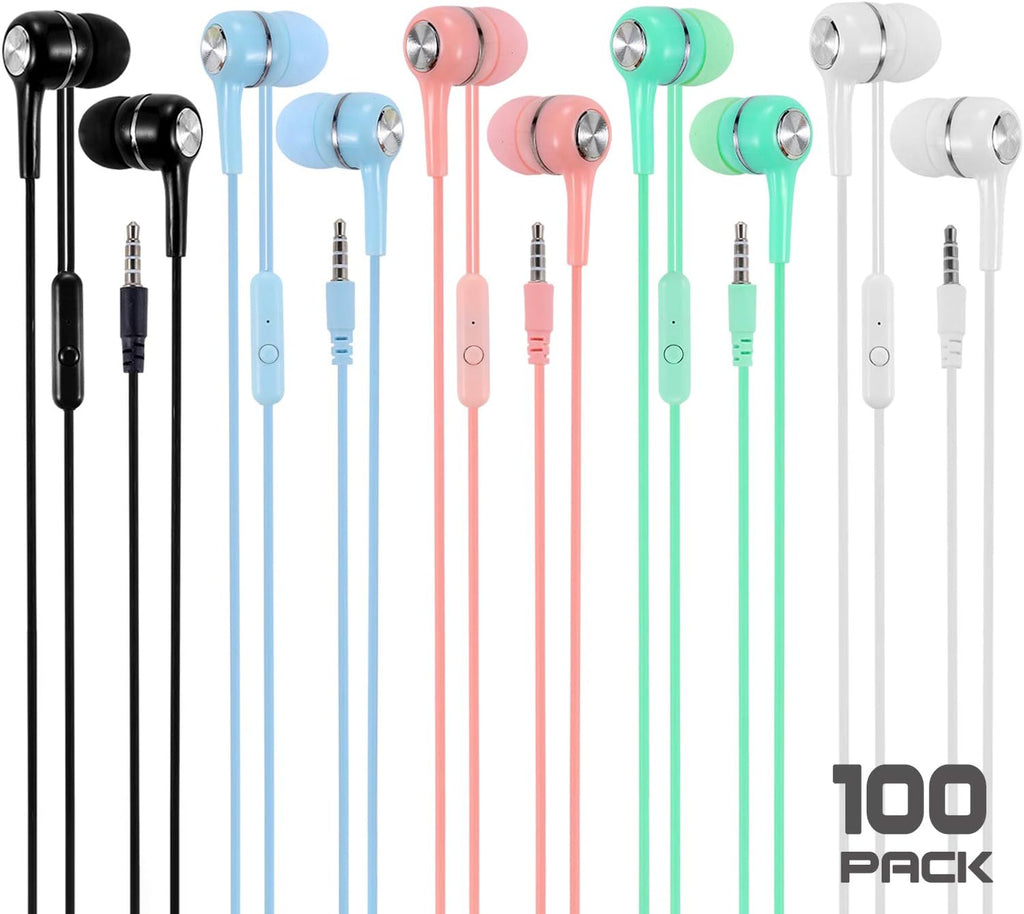 100 Packs Multi Colored Earbuds Headphones with Microphone O895783