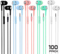 100 Packs Multi Colored Earbuds Headphones with Microphone O895783