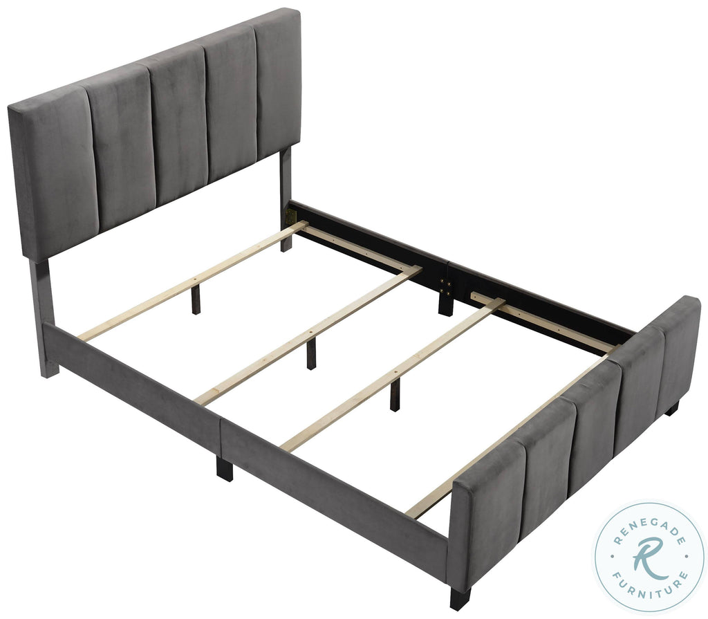 King Modern Channel Bed in Flannel Gray Velvet N855844